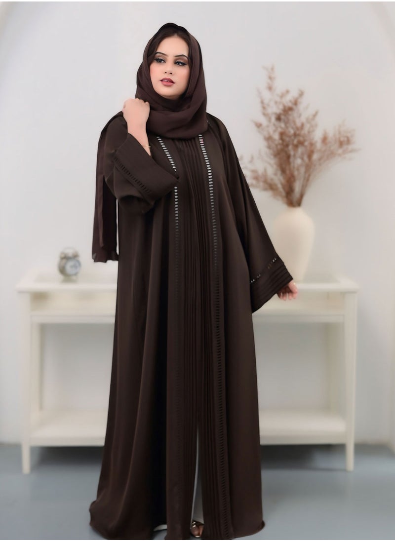 نور زارا - عباية مزينة باللون البني الشوكولاتي - Image 1
