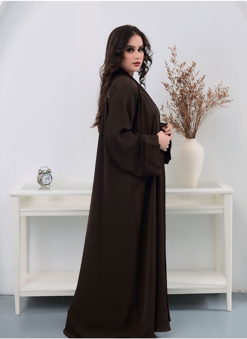 نور زارا - عباية مزينة باللون البني الشوكولاتي - Image 1