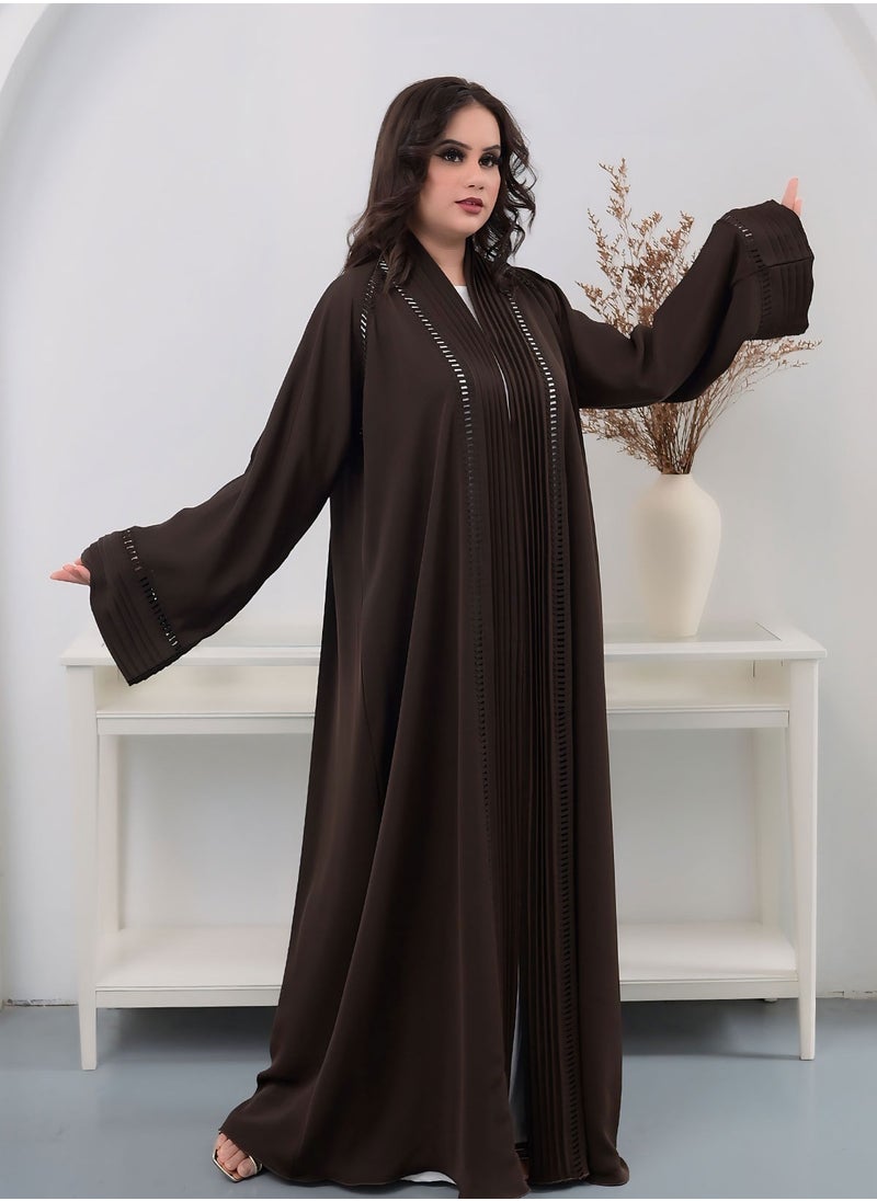 نور زارا - عباية مزينة باللون البني الشوكولاتي - Image 1