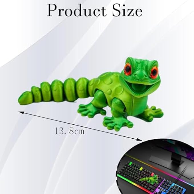 ARROMI 3D Printed Lizard, 13.8cm Yellow-Green 3D Printed Gecko, Flexible Articulated Design for Stress Relief, Home and Office Decor, Unique Gift Perfect for Giving to Friends - Image 2