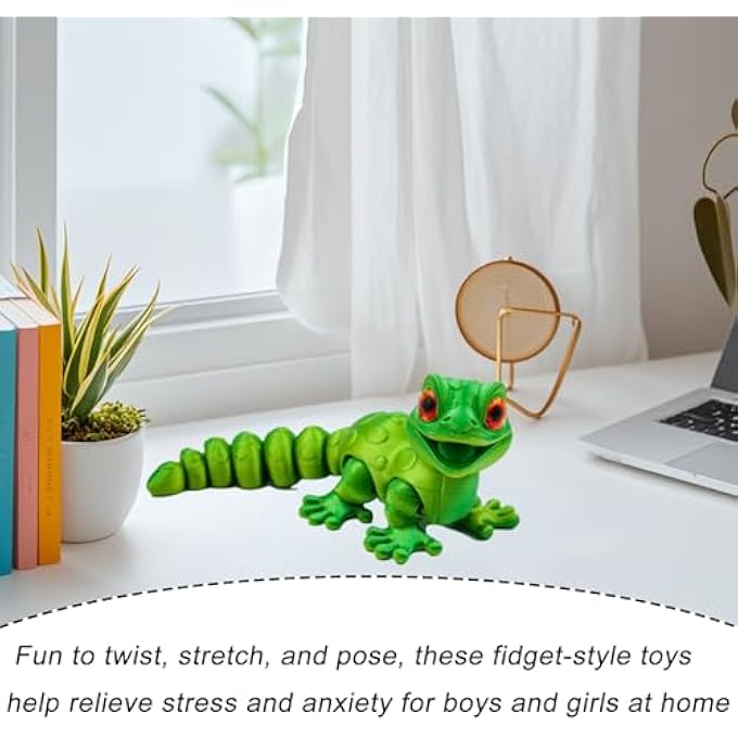 ARROMI 3D Printed Lizard, 13.8cm Yellow-Green 3D Printed Gecko, Flexible Articulated Design for Stress Relief, Home and Office Decor, Unique Gift Perfect for Giving to Friends - Image 3