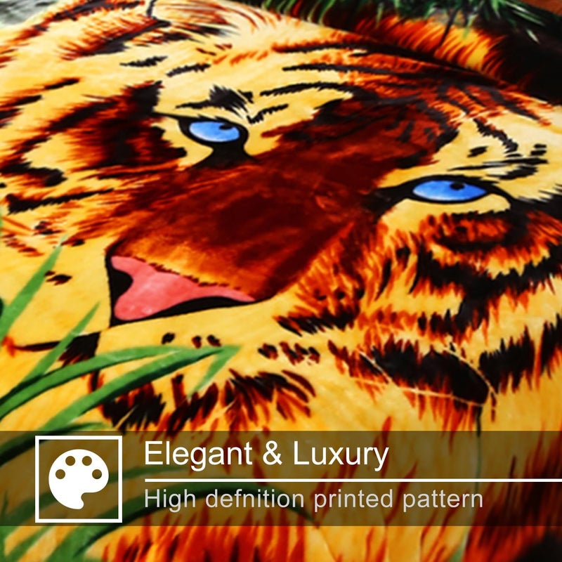 JYK Soft Fleece Bed Blanket King Size 5.7LB, Korean Style 2 Ply Reversible 520GSM Silky Plush Blanket Microfiber, Warm Cozy Blanket for Autumn, Winter 83x91 Inches - Green Tiger/Brown Tiger - Image 5