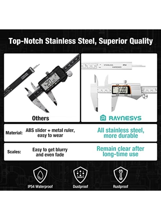 Digital Caliper 6 inch 150mm Micrometer Caliper Digital Caliper All Stainless Steel Electronic Diameter Measuring Tool with Large LCD Screen for Household/Jewelers/DIY - Image 3