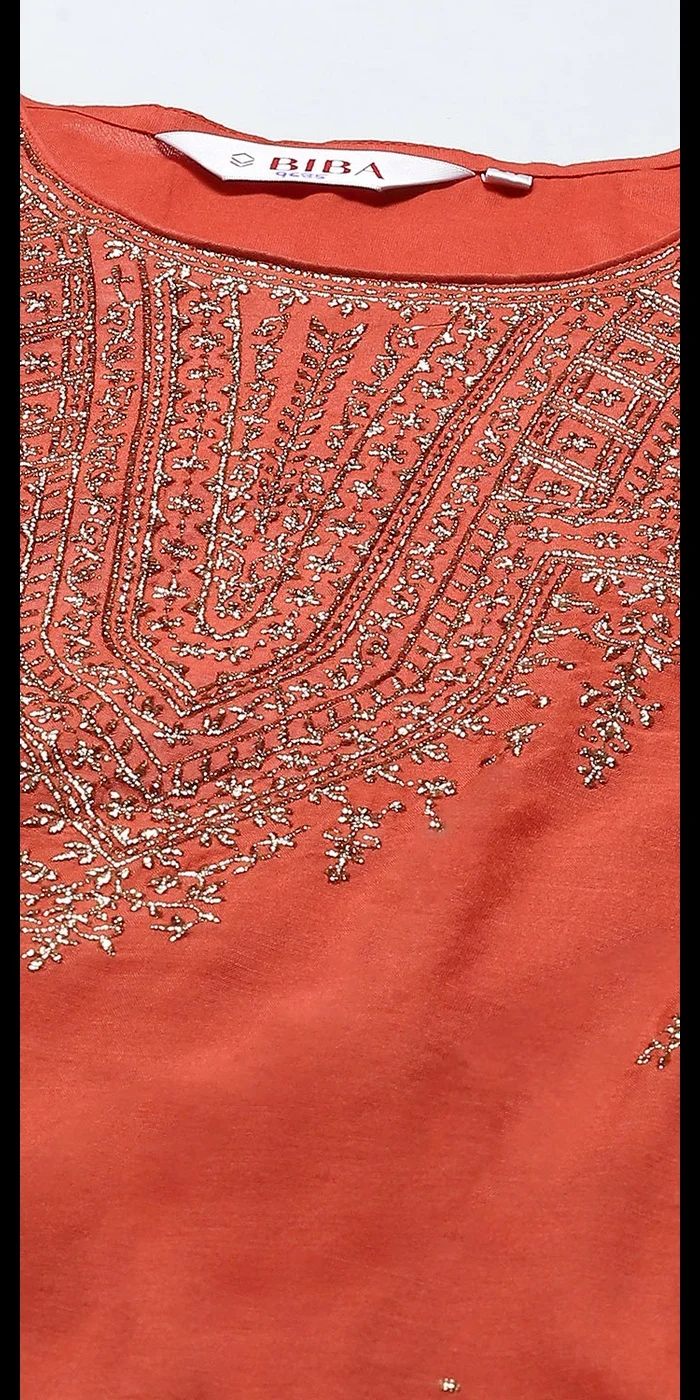 Biba Brick Red Polyester Straight Suit Set