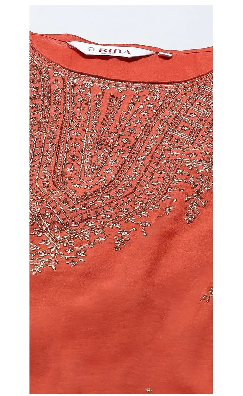 Biba Brick Red Polyester Straight Suit Set