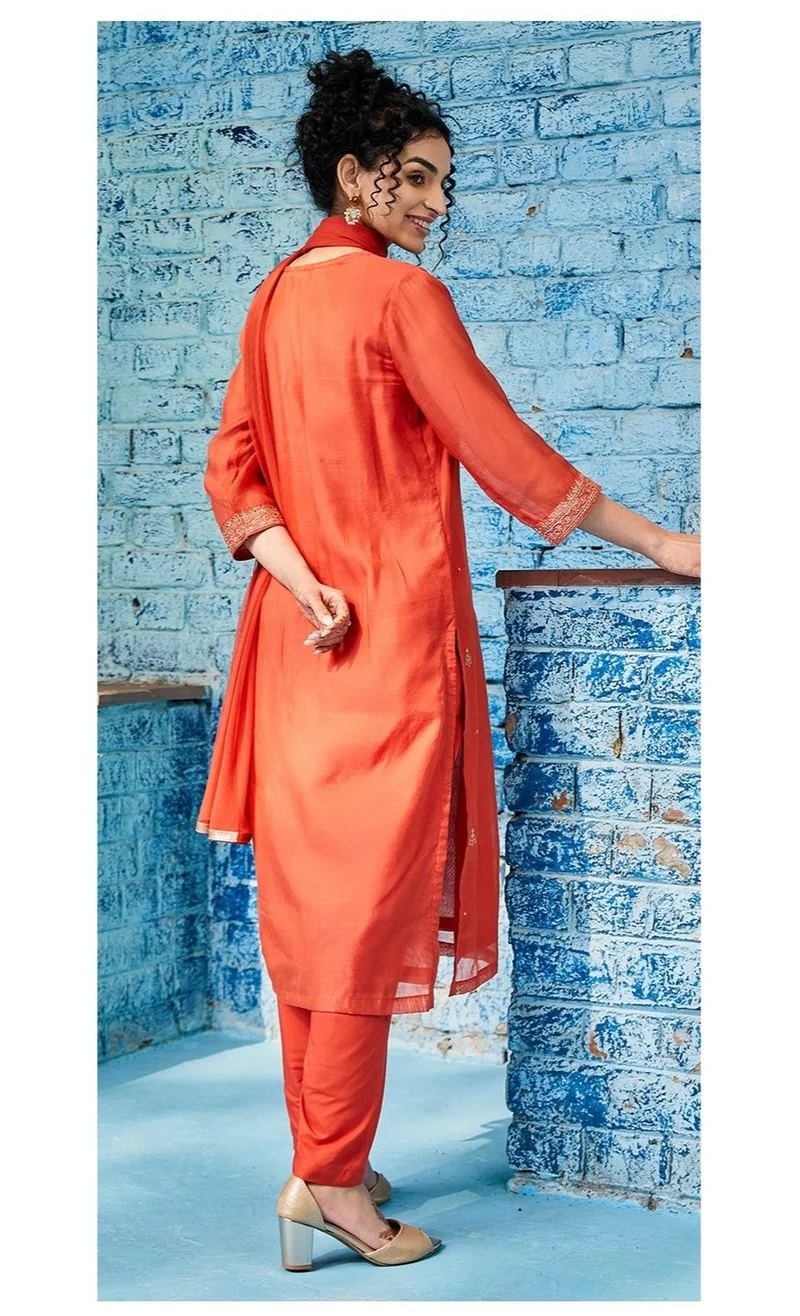 Biba  Brick Red Polyester Straight Suit Set for Women | Best Price UAE