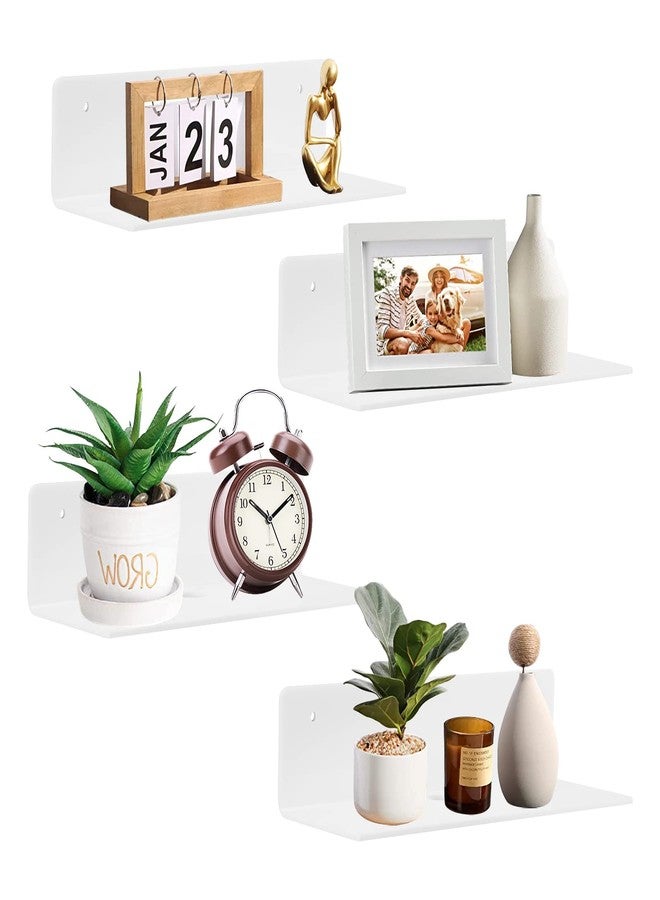 luium 9 Inch Acrylic Floating Shelf No Drill Adhesive Wall Shelf Set of 4 for Funko Pop Storage, Floating Shelves Damage-Free Expand Wall Space for Living Room, Bathroom, Gaming Room, Office - White - Image 1