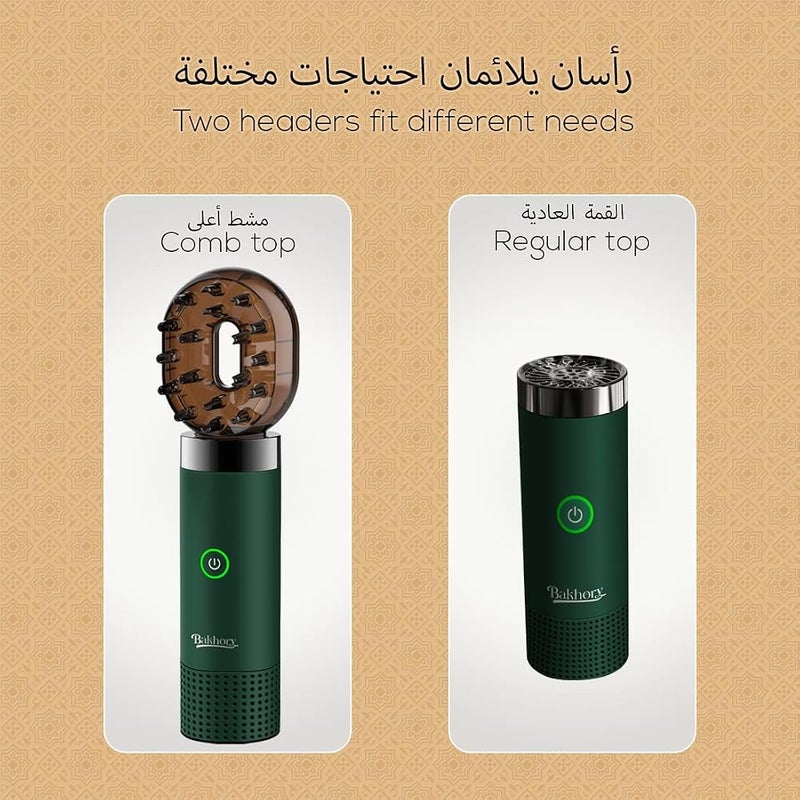 بخورى موقد بخور كهربائي عربي مع مشط قابل لإعادة الشحن عبر USB ومنفث عطور USB A، حامل بخور كهربائي، أخضر - Image 5