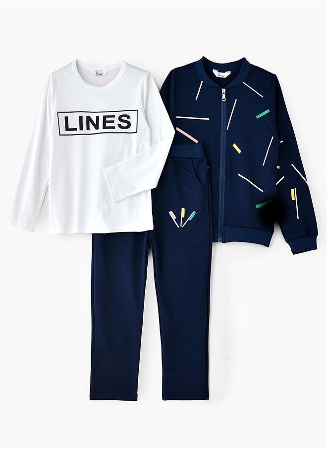 babyqlo Navy Printed Zip-Up Jacket, Shirt, and Jogger Set for Boys  - Image 2