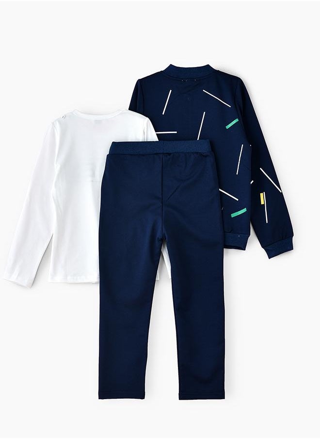 babyqlo Navy Printed Zip-Up Jacket, Shirt, and Jogger Set for Boys  - Image 4