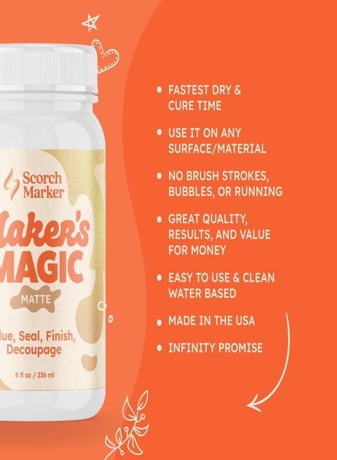 SCORCH MARKER - Maker’s Magic Sealer - Matte Finish 8oz, Tacky Glue for Craft Supplies & Materials, Waterbase & Waterproof Sealer, Craft Glue Quick Dry Matte for Decoupage, Wood, Fabric & More - Image 4