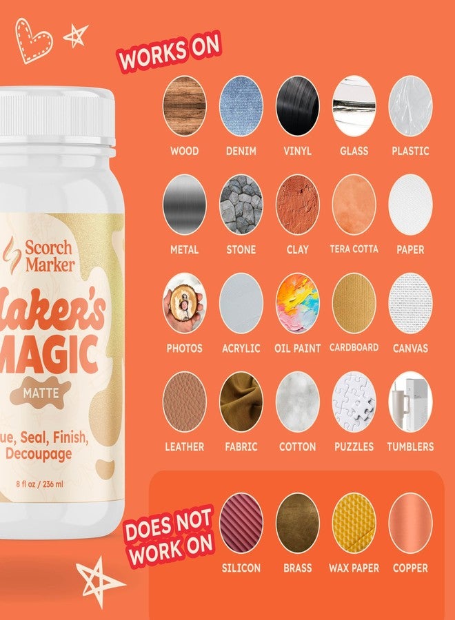 SCORCH MARKER - Maker’s Magic Sealer - Matte Finish 8oz, Tacky Glue for Craft Supplies & Materials, Waterbase & Waterproof Sealer, Craft Glue Quick Dry Matte for Decoupage, Wood, Fabric & More - Image 2