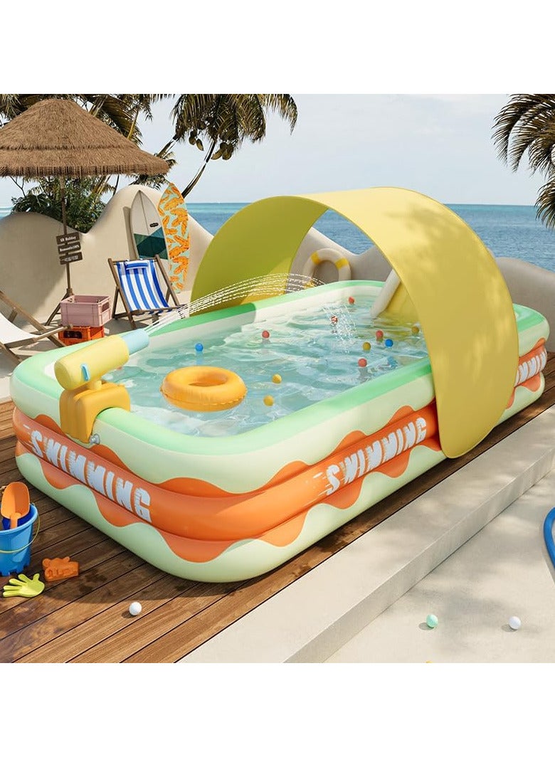 AUTOYSUR Inflatable Swimming Pool for Kids and Adults with Shade Sail, Thickened Blow Up Family Swimming Kiddie Pool for Garden, Backyard, Family Summer Water Part (Swimming pool+Sun Shade) - Image 2