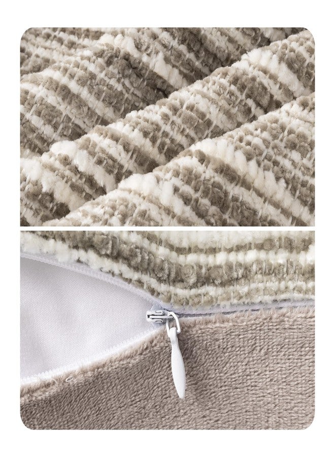 AELS 18x18 Decorative Farmhouse Throw Pillow Covers, Chenille Striped Pillow Case, Set of 2, Boho Textured Cushion Cover for Sofa Couch Living Room (Cover ONLY), Taupe - Image 4