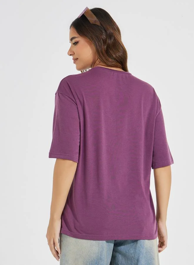 Styli Oversized Rabbit Graphic T-Shirt with Dropped Shoulder