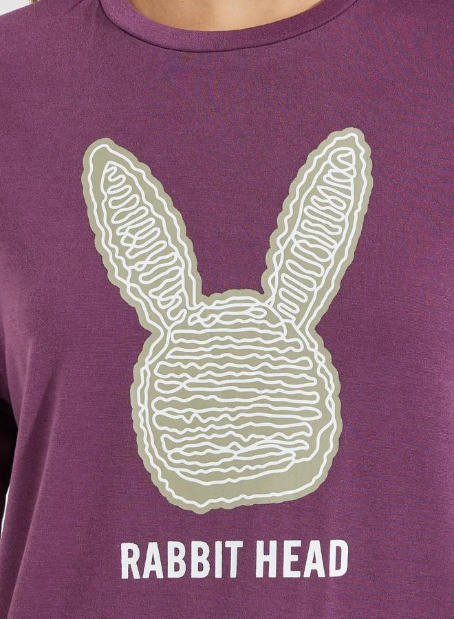 Styli Oversized Rabbit Graphic T-Shirt with Dropped Shoulder