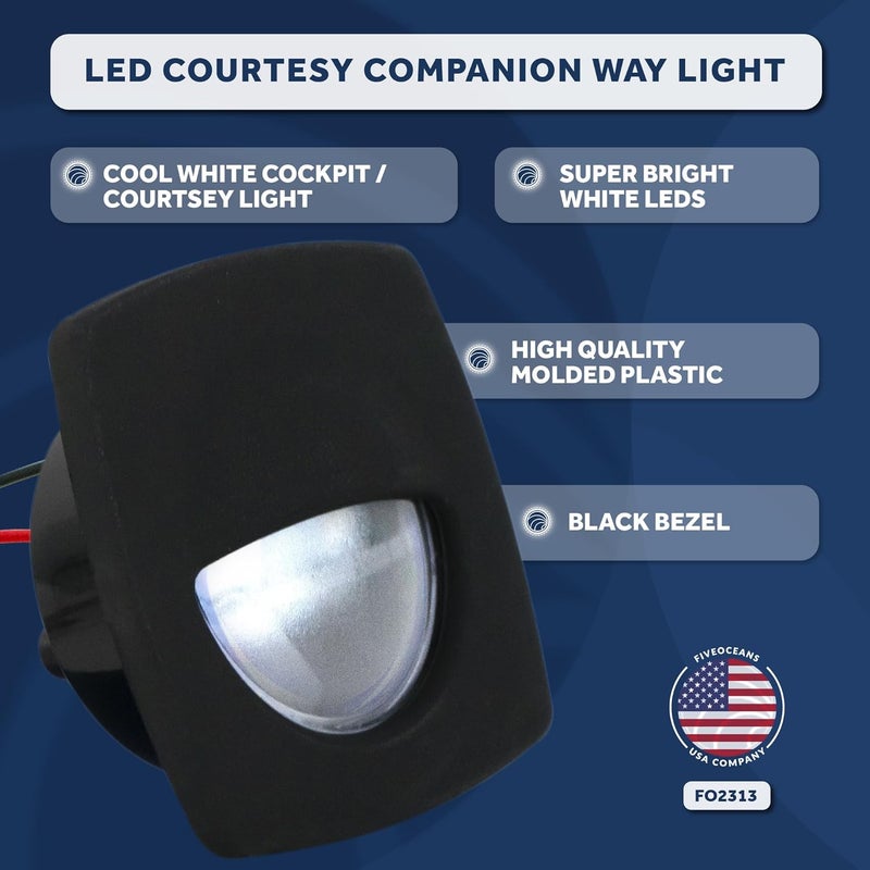 Five Oceans 2-1/4-Inch Square Companion Light, Cool White LED, Black Housing, Marine Courtesy Lights for Interior, Deck, Cockpit, Pontoon, Bass Boat, Yacht, Sailboat, RVs, Caravan - FO2313 - Image 2