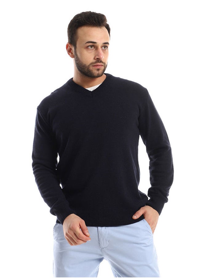 Andora - V-Neck Navy Blue Long Sleeves Pullover - Image 1