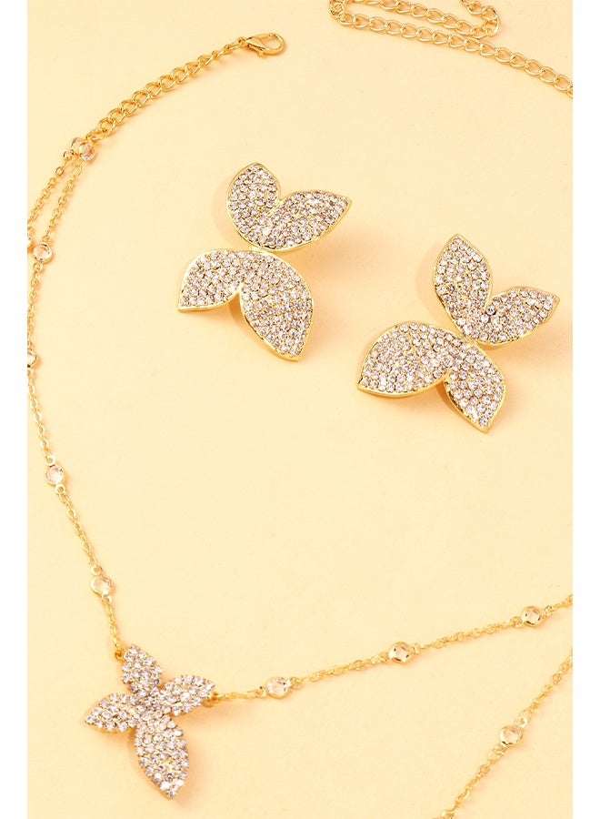 Flower Jewelry Set Crystal 3‑Piece Floral Statement Necklace Earrings Set Gold Layered Bridal Wedding Party Gift Lightweight Costume Jewelry  - Image 4
