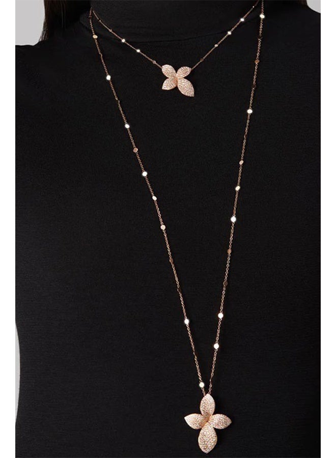 Flower Jewelry Set Crystal 3‑Piece Floral Statement Necklace Earrings Set Gold Layered Bridal Wedding Party Gift Lightweight Costume Jewelry  - Image 2