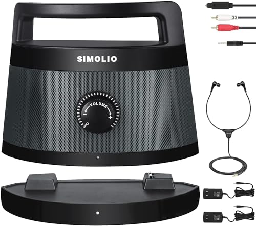 SIMOLIO Wireless Portable TV Speakers with TV Audio Listening Assistance, Voice Highlighting TV Speakers for Hard of Hearing, Seniors and Elderly, 100ft Range, Extra Headset & 2 Adapters -SM-621D - Image 1