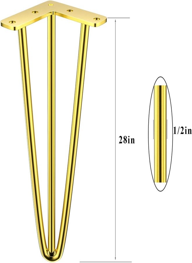 HIRVALL Heavy Duty Metal Hairpin Leg, for Sofa,Cabinet, Desk, Powdered Cotad Gold Metal Leg(3 Road,28inch) - Image 2