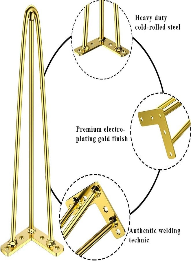 HIRVALL Heavy Duty Metal Hairpin Leg, for Sofa,Cabinet, Desk, Powdered Cotad Gold Metal Leg(3 Road,28inch) - Image 3