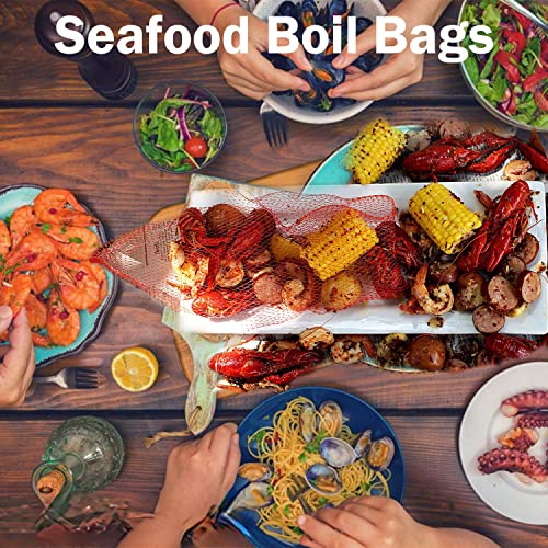 Dupiulk Reusable Produce Mesh Bags, 24 Inch Seafood Boil Bags for Crab Clam Shellfish Crawfish Cooking, Onion Potato Storage Eco-friendly Fruit Vegetable Produce Packaging Supplies Net (100Pcs-Red) - Image 5
