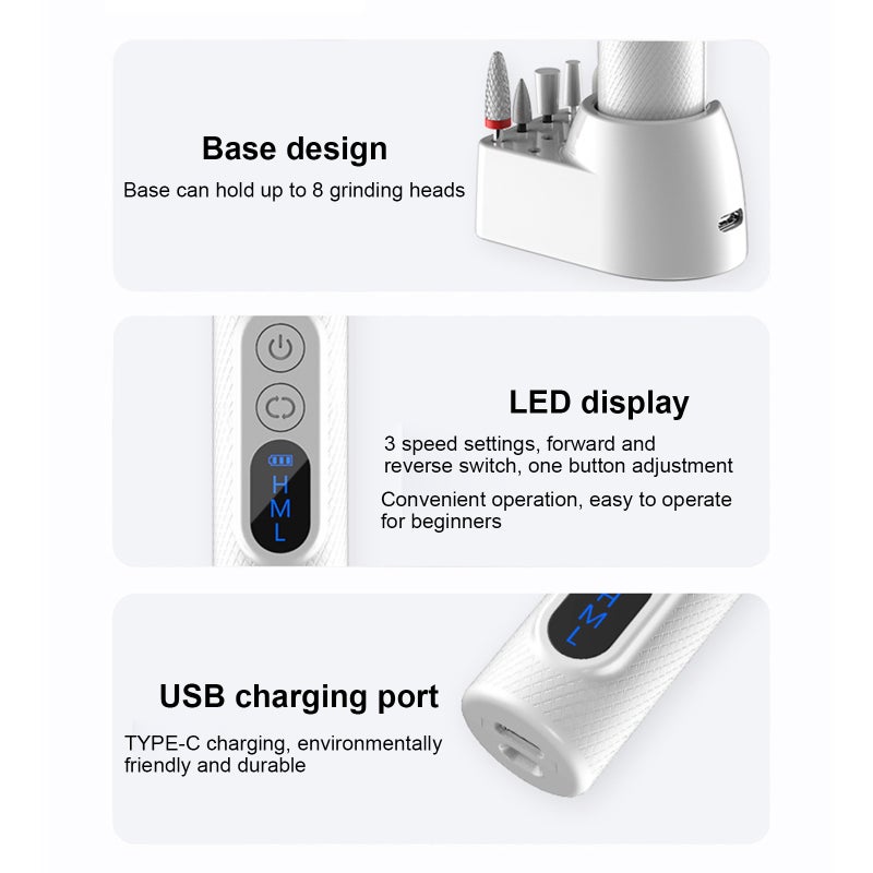USB Portable Nail Grinder Electric Nail Polisher Electric Nail Manicure Tool - Image 3
