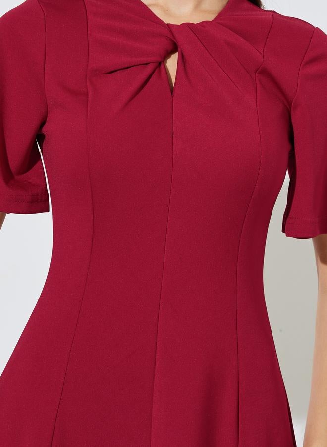 Styli Red Solid Short Sleeves A-Line Midi Dress - Image 4