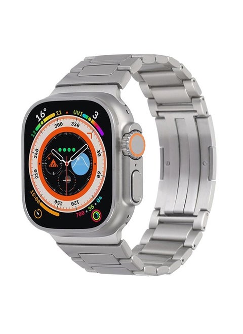 Replacement Strap For Apple Watch Series 8 45mm Stainless Steel H-Shaped Fold Buckle Watch Band Silver