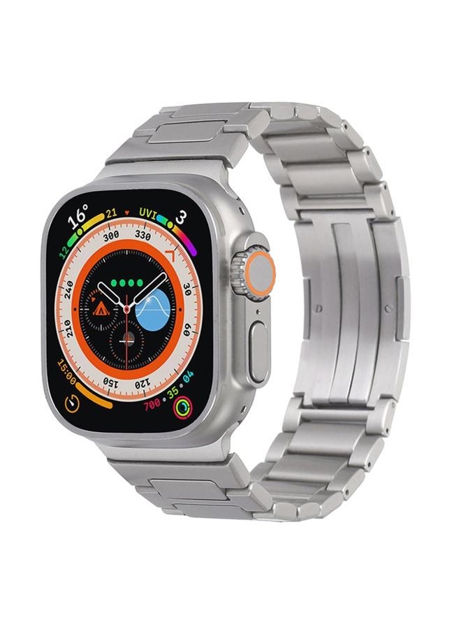 Replacement Strap For Apple Watch Series 8 45mm Stainless Steel H-Shaped Fold Buckle Watch Band Silver