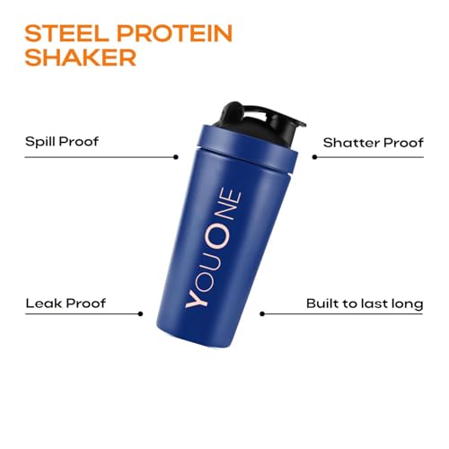 YOUONE Stainless Steel Shaker Bottles For Gym - 100% Leakproof Guarantee, Ideal For Protein, Pre Workout, Bcaas & Water Bpa Free Material (Red) (Blue) - Image 3
