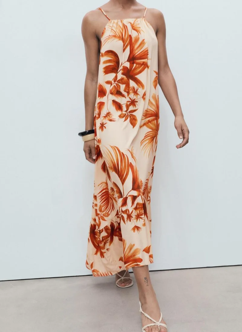 MANGO Palm-tree print halter dress