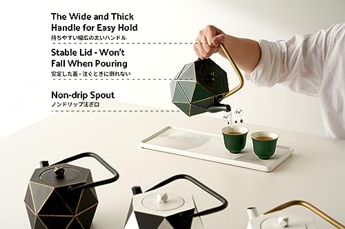 Toptier Cast Iron Teapot, Stovetop Safe Japanese Cast Iron Tea Kettle, Diamond Design Tea Pot with Removable Infuser for Loose Tea, 30 Ounce (900 ml), Dark Green - Image 5