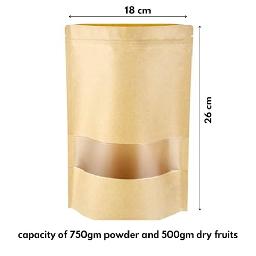 E Sko ESKO Stand Up Ziplock Pouch - Reusable, Airtight Kraft Paper Storage Pouch(Brown)| 18X26 Cm(Pack Of 100) - Image 2
