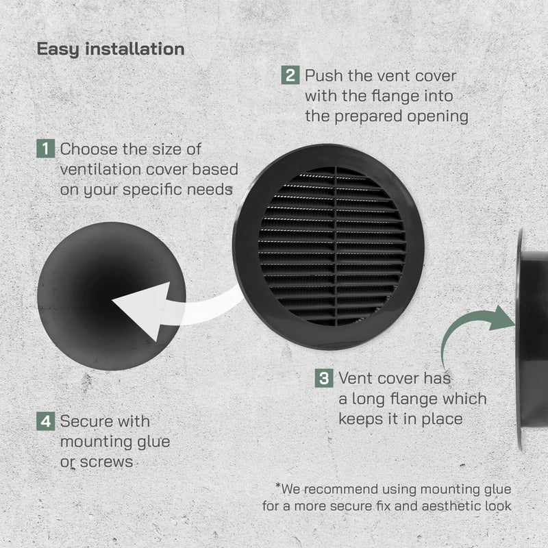 Vent Systems 6'' Inch - Pack of 10 - Black Soffit Vent Cover - Round Intake or Exhaust Air Vent Louver with Screen Mesh - Air Supply HVAC Ventilation for Bathroom, Home Office, Kitchen - Image 4