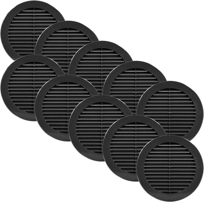 Vent Systems 6'' Inch - Pack of 10 - Black Soffit Vent Cover - Round Intake or Exhaust Air Vent Louver with Screen Mesh - Air Supply HVAC Ventilation for Bathroom, Home Office, Kitchen - Image 1