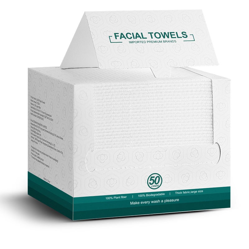 LUXU Disposable Face Towels,Extra Thick Soft Clean Facial Towels,Super Absorbent,Biodegradable Dry Wipes,Cruelty-Free Facial Washcloth for Sensitive Skin,Travel,Makeup Remover,50 Count,7.9"×12" - Image 4