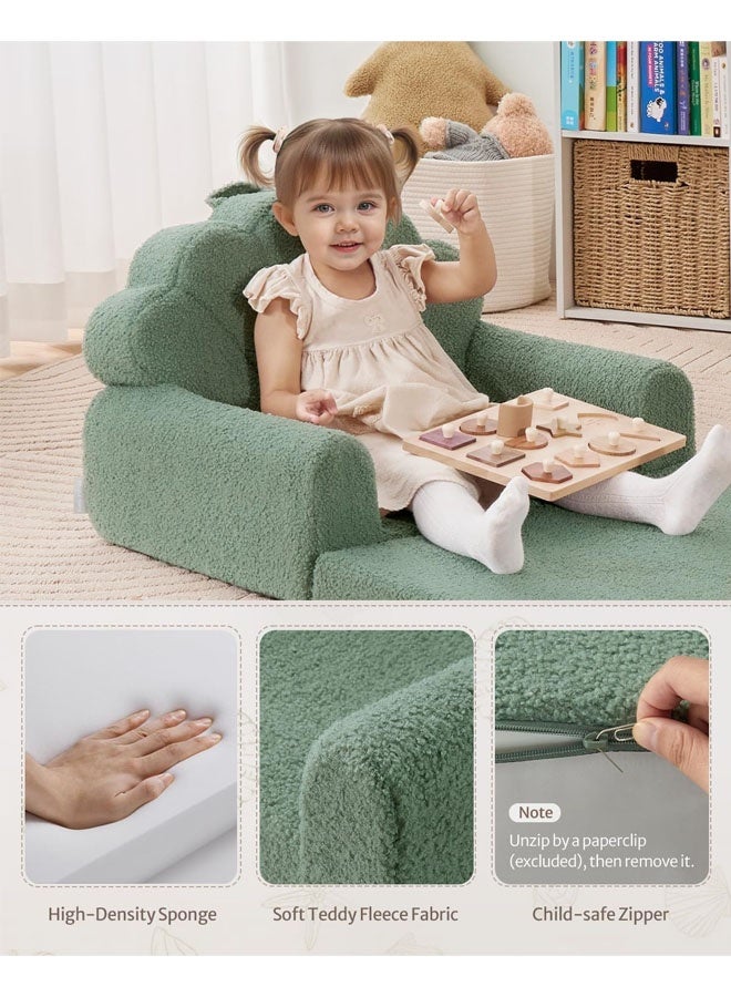 Kids Couch, 2-in-1 Soft Toddler Couch Fold Out, Toddler Chair Comfy, Convertible Sofa to Lounger, Kids Furniture for Playroom, Gift for Birthday, Children's Day, Green Shell - Image 5