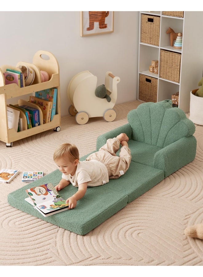 Kids Couch, 2-in-1 Soft Toddler Couch Fold Out, Toddler Chair Comfy, Convertible Sofa to Lounger, Kids Furniture for Playroom, Gift for Birthday, Children's Day, Green Shell - Image 4