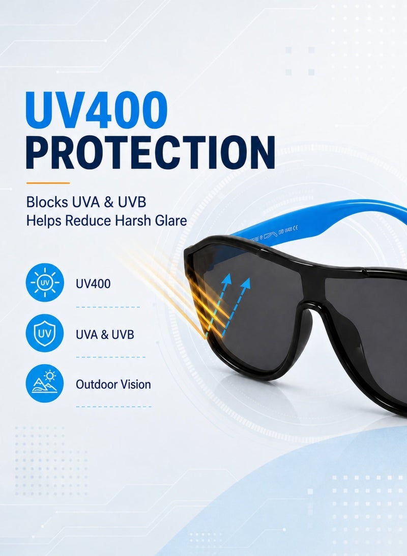 يمي نظارات شمسية للأطفال بنمط «أفياتور» مزودة بزجاج مستقطب وحماية UV400 – نظارات شمسية بإطار TPEE خفيف الوزن ومرن للأولاد والبنات من عمر 3 إلى 12 سنة – نظارات شاطئية ومناسبة للأنشطة الخارجية مقاومة للانعكاس (أسود وأزرق) - Image 5