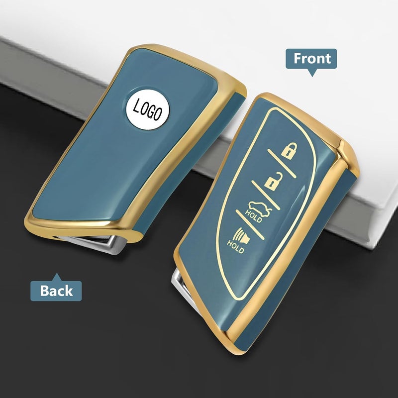 وركاس غطاء ناعم من TPU لمفتاح الريموت متوافق مع سيارات لكزس ES350، ES300h، UX200، LS500، LS500، LC500، LC500h، يدعم نظام الدخول بدون مفتاح والتحكم عن بعد بـ 4 أزرار (لون رمادي). - Image 4