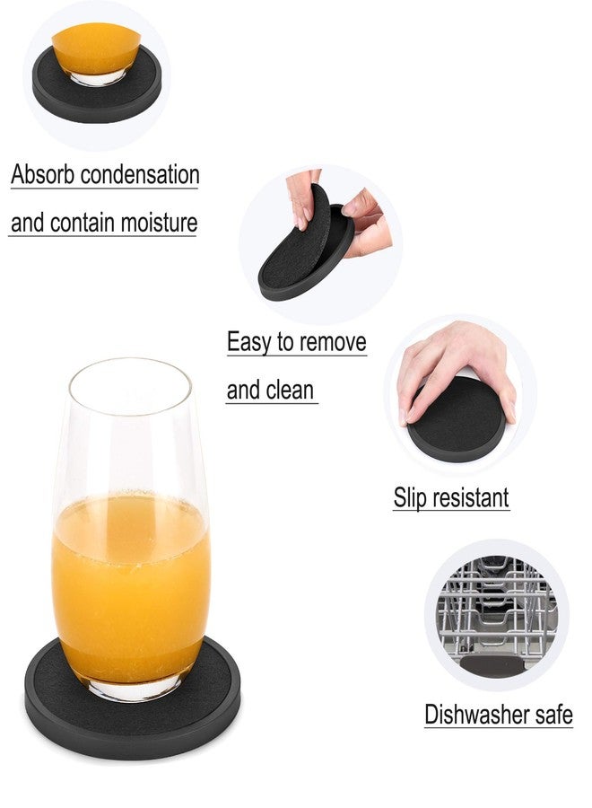 MECOWON Absorbent Coasters for Drinks with Holder, 8 Pieces Silicone Coasters with Soft Felt Insert, Black - Image 3