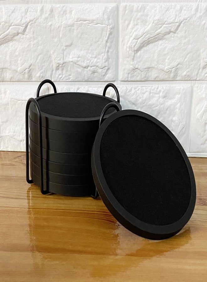 MECOWON Absorbent Coasters for Drinks with Holder, 8 Pieces Silicone Coasters with Soft Felt Insert, Black - Image 5