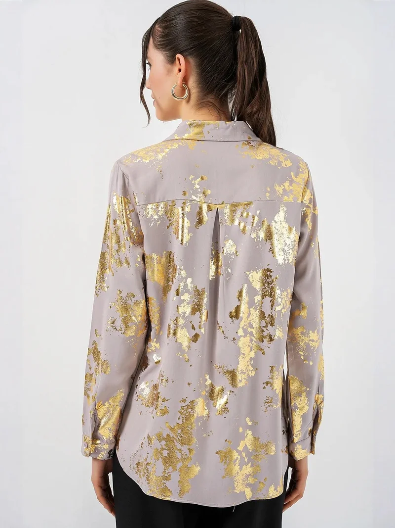 Big Dart Amber Yellow BDART Oversized Abstract Print Button-Front Shirt for Women | Best Price UAE