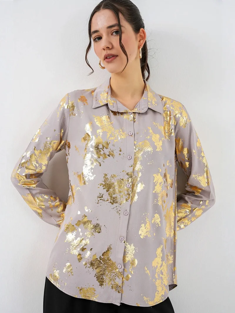 Big Dart Amber Yellow BDART Oversized Abstract Print Button-Front Shirt for Women | Best Price UAE