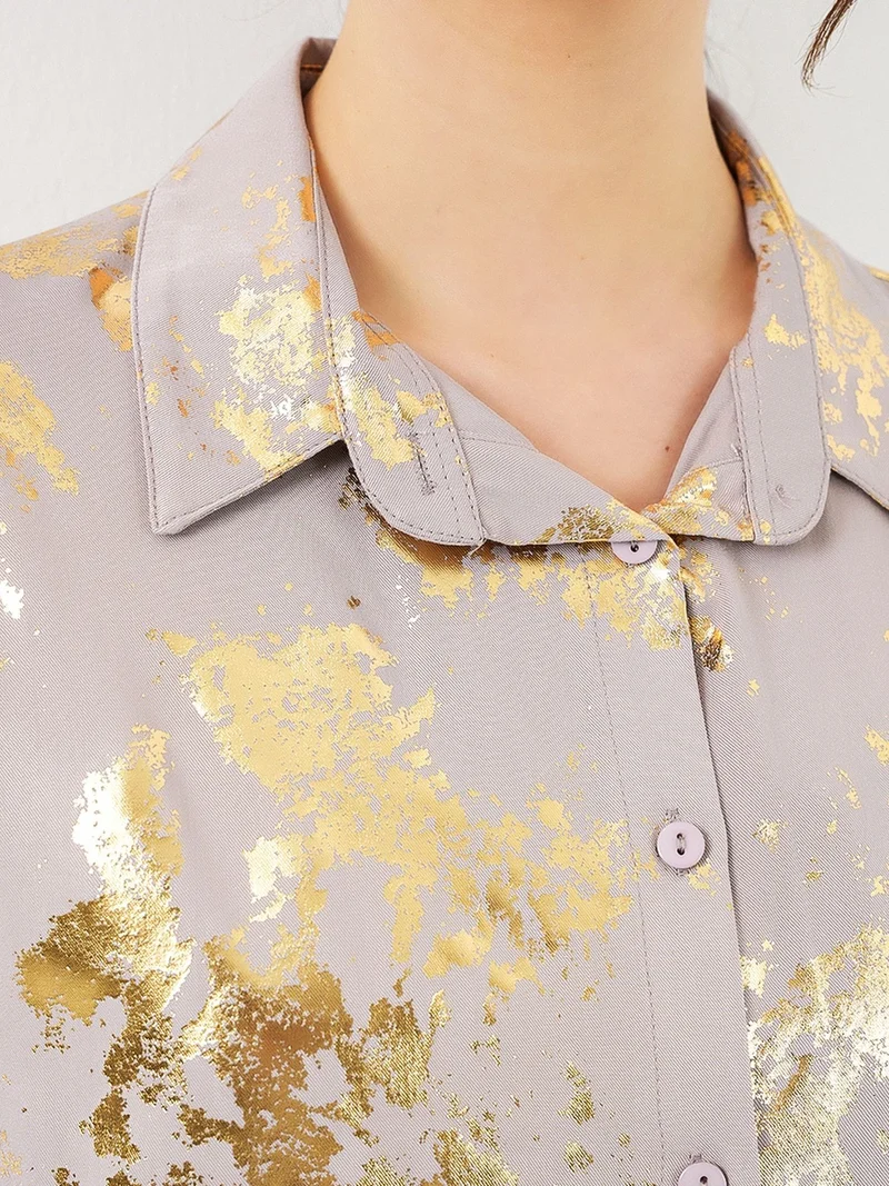 Big Dart Amber Yellow BDART Oversized Abstract Print Button-Front Shirt for Women | Best Price UAE