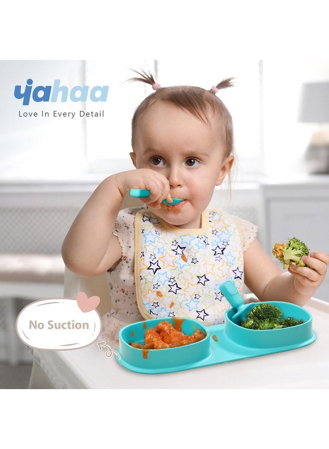 yahaa Toddler Plates Travel Essential on the go,Baby Plates with Forks and Spoons Self Feeding 6 months,Foldable,Silicone,BPA Free,Aqua - Image 2