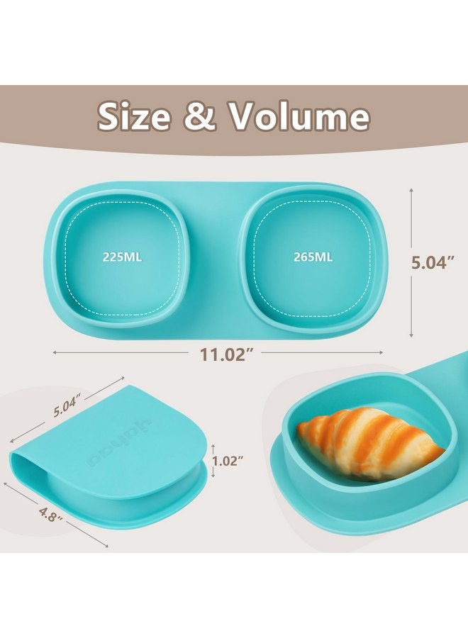 yahaa Toddler Plates Travel Essential on the go,Baby Plates with Forks and Spoons Self Feeding 6 months,Foldable,Silicone,BPA Free,Aqua - Image 3